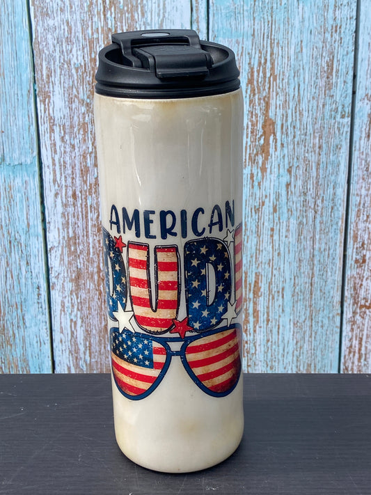 Custom Painted American Dude Stainless Skinny Tumbler w/Dual Flip Lid - 18 Oz