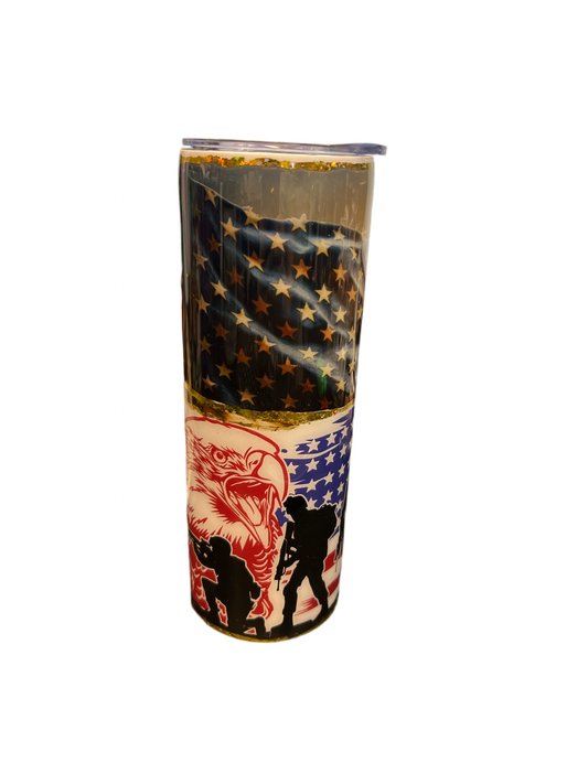 Custom Home of the Brave Stainless Skinny Tumbler w/Sliding Lid and Straw- 20 Oz