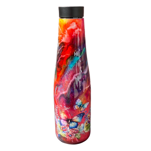 Hand Painted Color Butterflies Stainless Push Top Bottle - 30 Oz