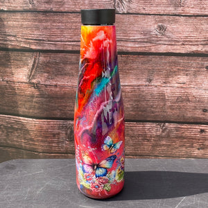 Hand Painted Color Butterflies Stainless Push Top Bottle - 30 Oz