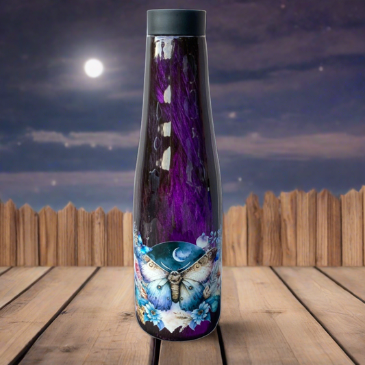Hand Painted Moon Moth Swirl Stainless Push Top Bottle - 30 Oz