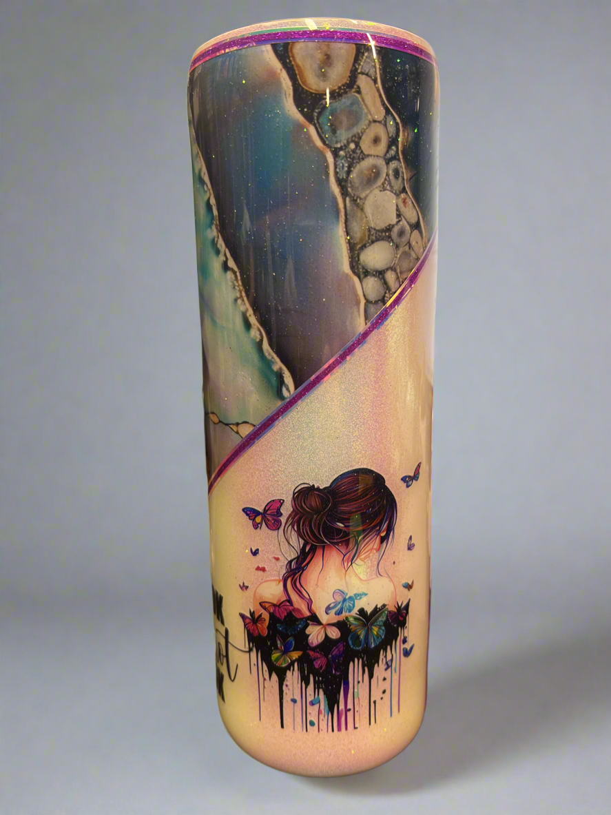 Custom Painted It's Ok Opal Stainless Fatty Tumbler w/Sliding Lid and Straw- 30 Oz