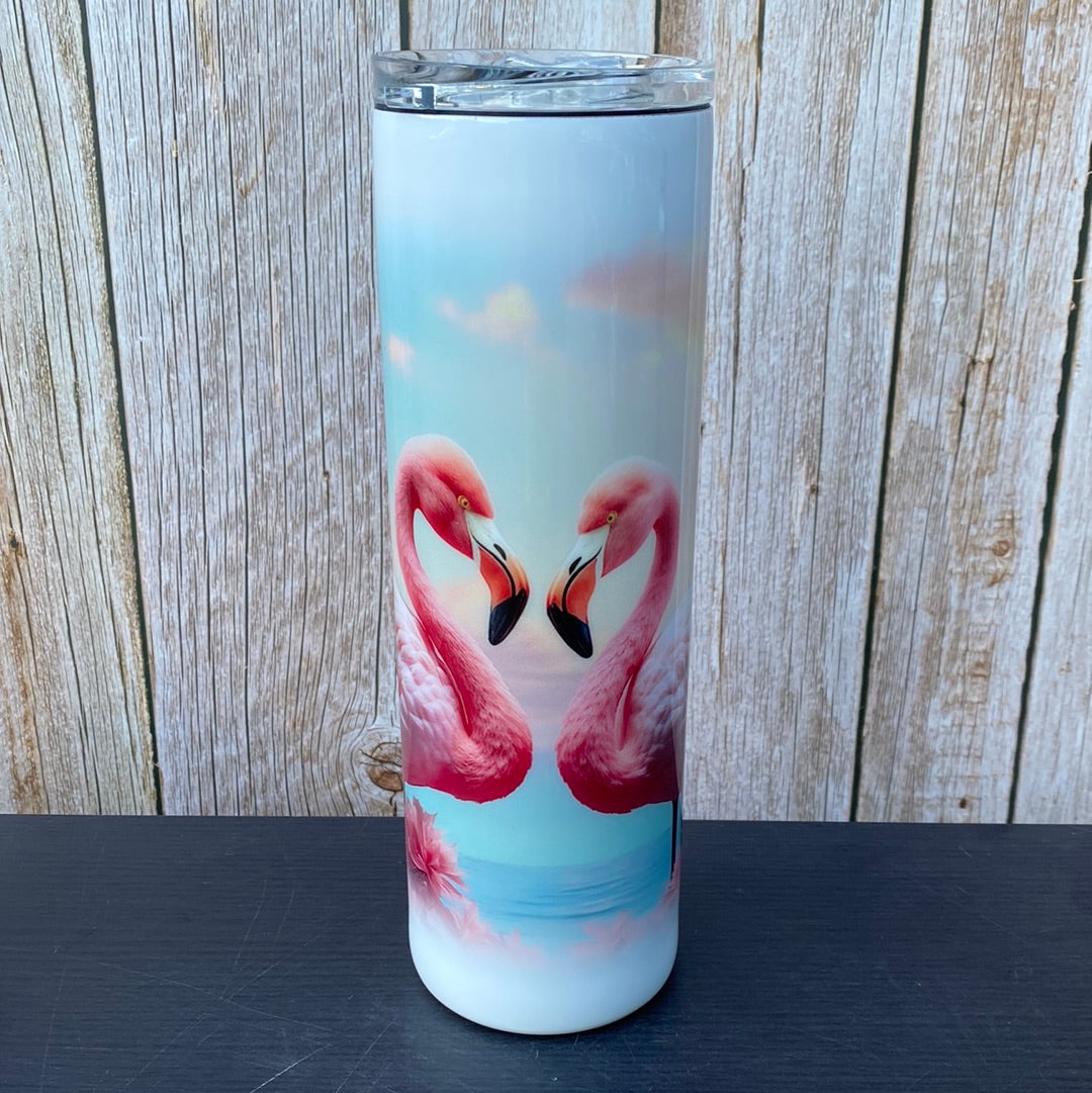 Pink Flamingos Stainless Skinny Tumbler w/Sliding Lid and Straw- 30 Oz