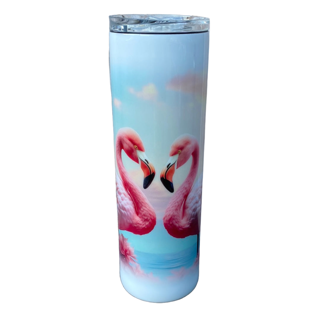 Pink Flamingos Stainless Skinny Tumbler w/Sliding Lid and Straw- 30 Oz