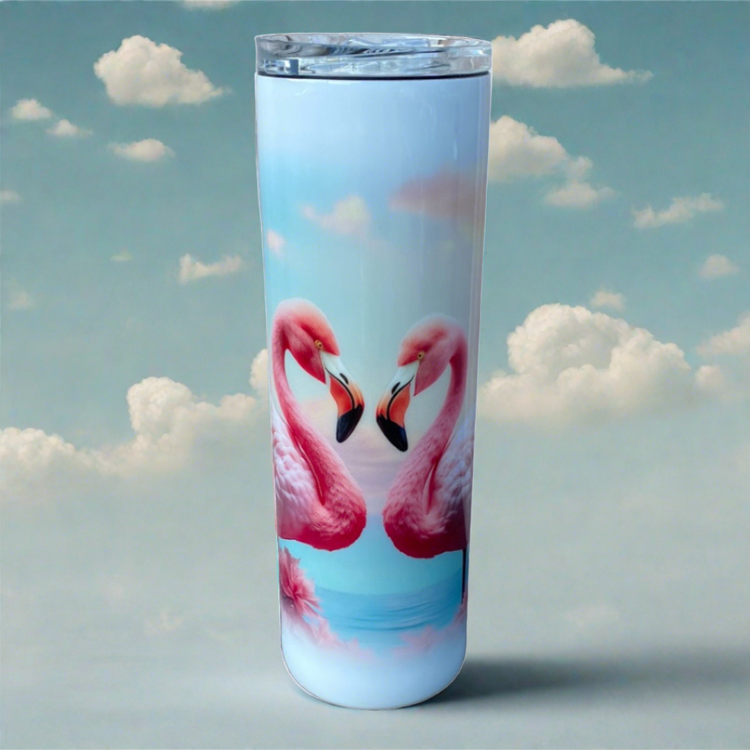 Pink Flamingos Stainless Skinny Tumbler w/Sliding Lid and Straw- 30 Oz