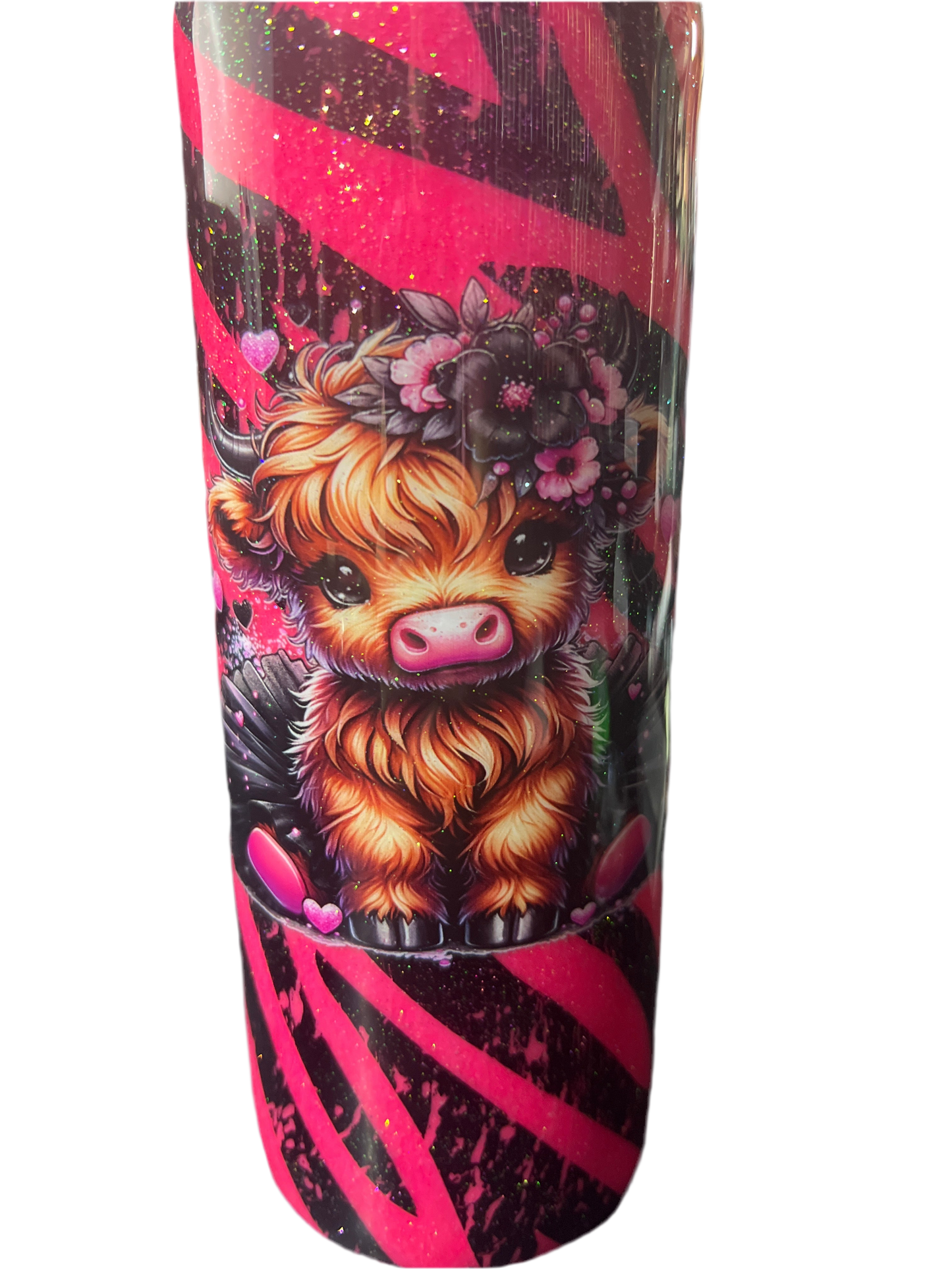 Custom Painted Pink Zebra Stainless Skinny Tumbler w/Sliding Lid and Straw- 20 Oz