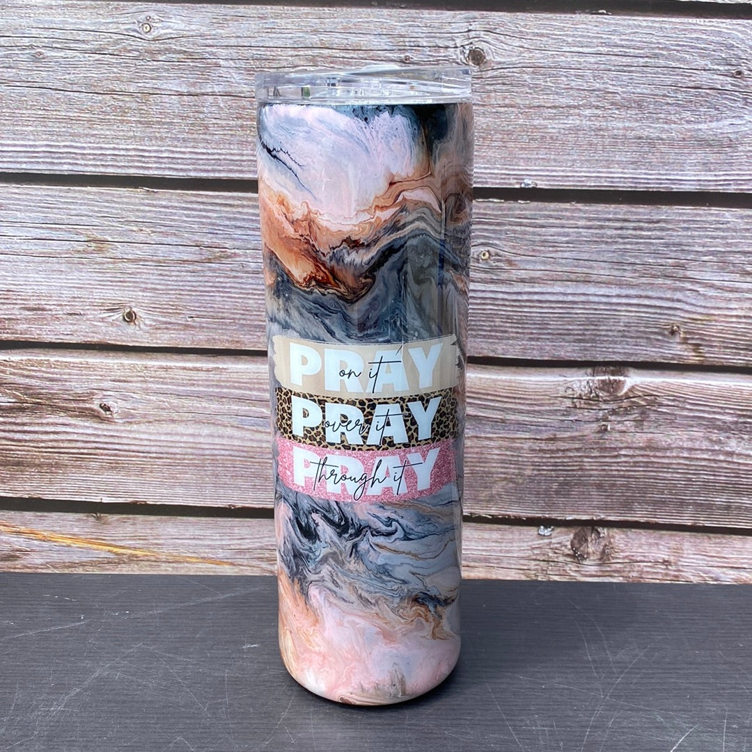 Custom Painted Pray On It Stainless Skinny Tumbler Duo w/Sliding Lid and Straw- 30 Oz