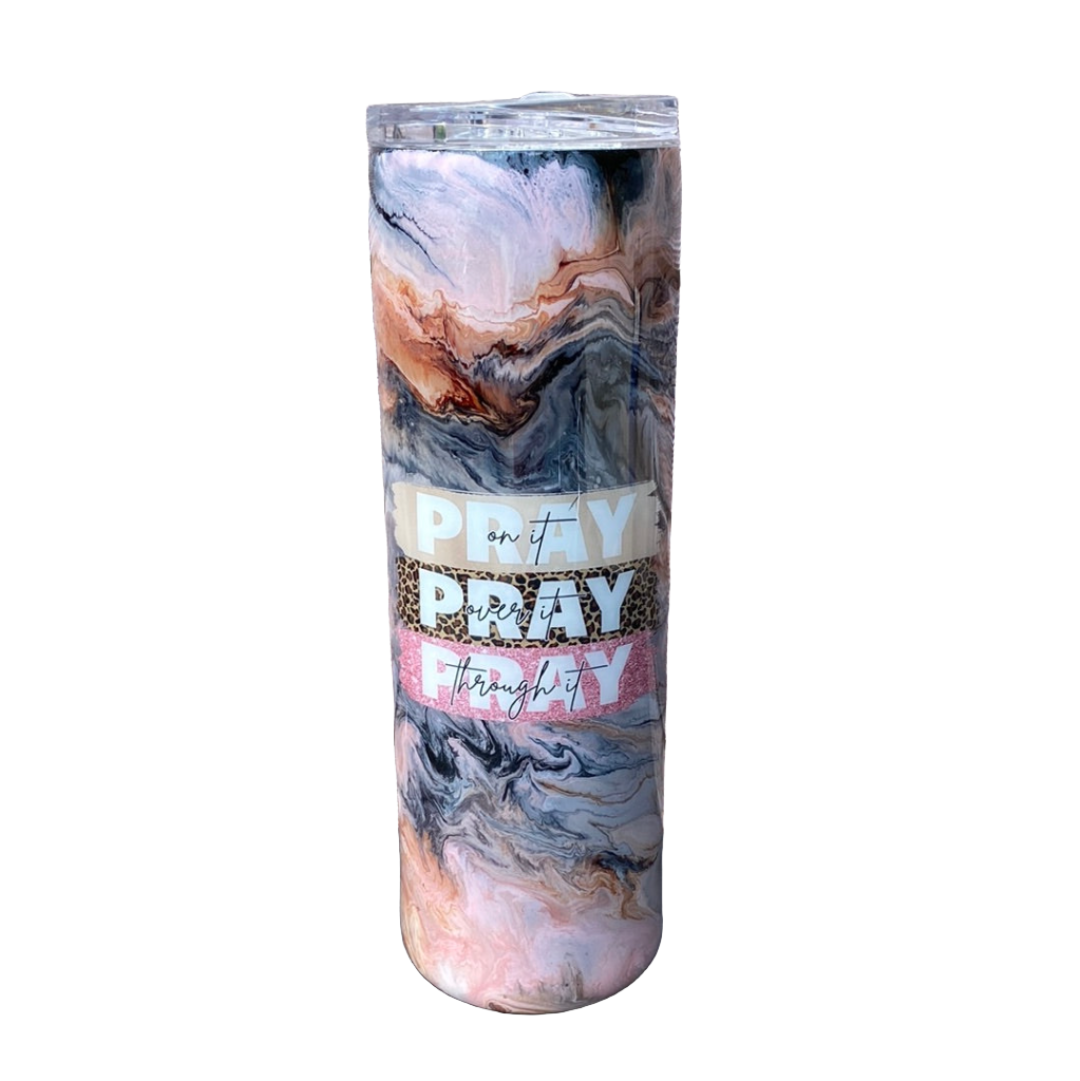 Custom Painted Pray On It Stainless Skinny Tumbler Duo w/Sliding Lid and Straw- 30 Oz