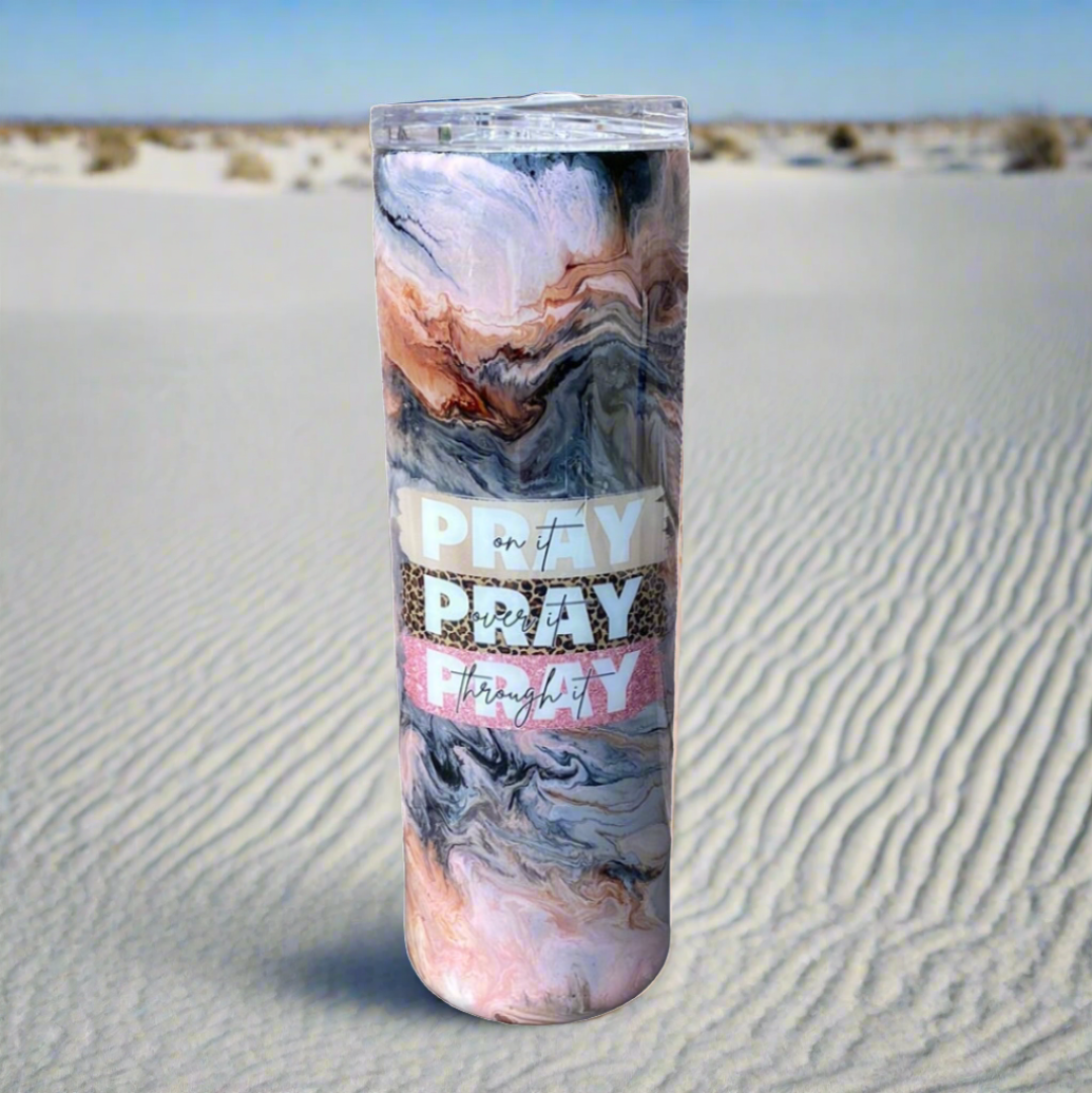 Custom Painted Pray On It Stainless Skinny Tumbler Duo w/Sliding Lid and Straw- 30 Oz