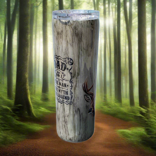 Custom Painted Deer Dad Stainless Skinny Tumbler w/Sliding Lid and Straw- 30 Oz