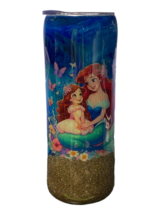 Custom Painted Mermaid Stainless Skinny Tumbler w/Sliding Lid and Straw- 20 Oz
