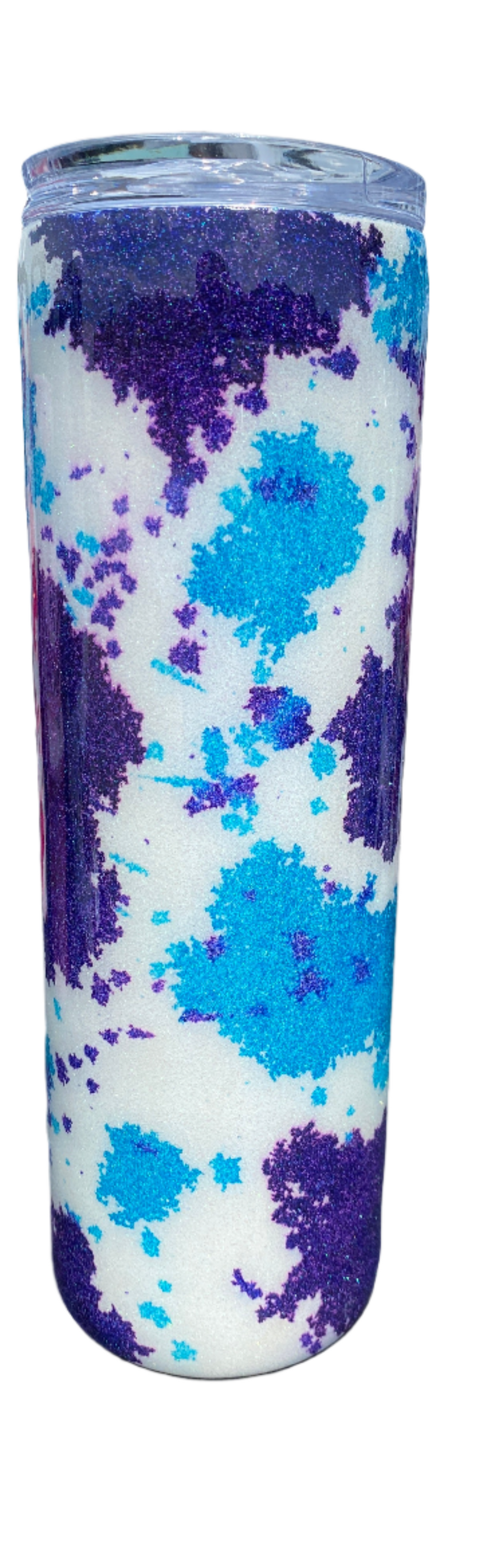 Custom Painted Purple Teal Cow Stainless Skinny Tumbler w/Sliding Lid and Straw- 30 Oz