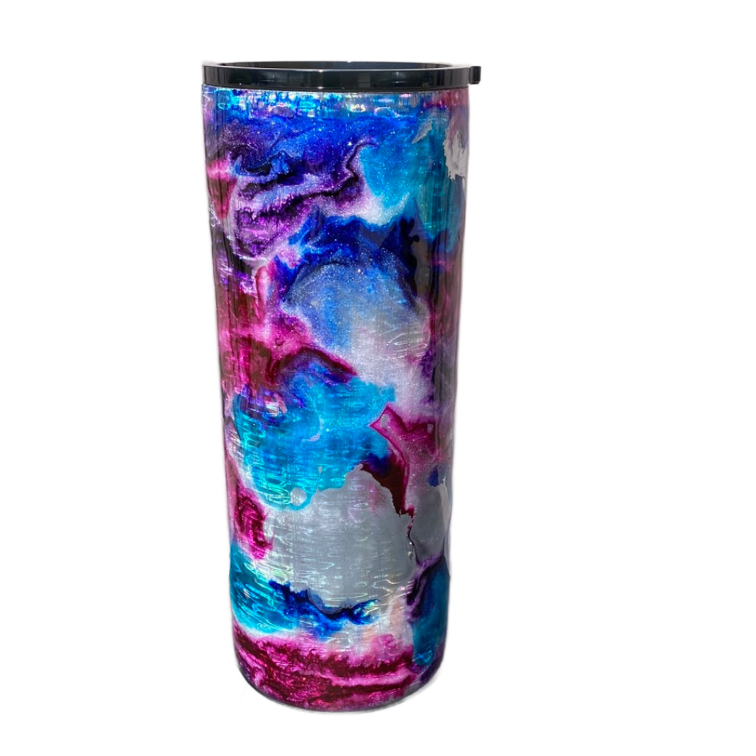 Custom Painted Electric Swirl Stainless Fatty Tumbler w/Sliding Lid and Straw- 30 Oz