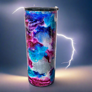 Custom Painted Electric Swirl Stainless Fatty Tumbler w/Sliding Lid and Straw- 30 Oz