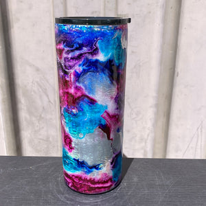 Custom Painted Electric Swirl Stainless Fatty Tumbler w/Sliding Lid and Straw- 30 Oz