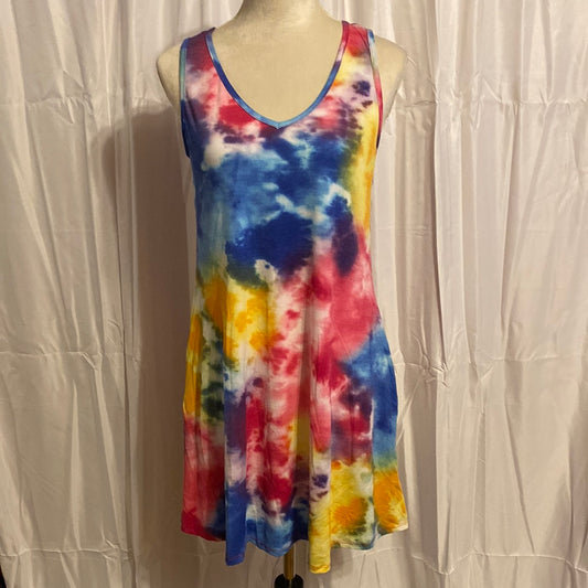 SLEEVELESS TIE DYE PRINT DRESS WITH SIDE POCKET