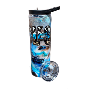 Custom Painted Blessed Life Stainless Skinny Tumbler W/Dual Lid Set and Straw- 30 Oz