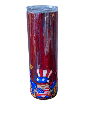 Custom Painted Patriotic Gnomes 1 Stainless Skinny Tumbler w/Sliding Lid and Straw- 30 Oz