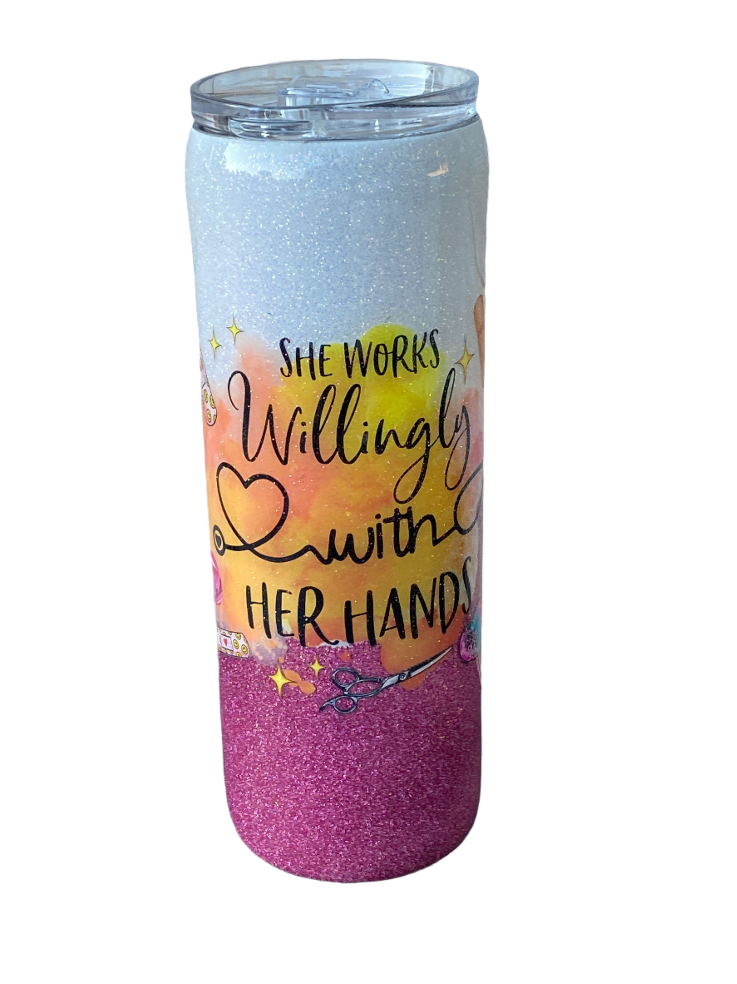 Custom Painted Willingly Nurse Stainless Skinny Tumbler w/Sliding Lid and Straw- 20 Oz