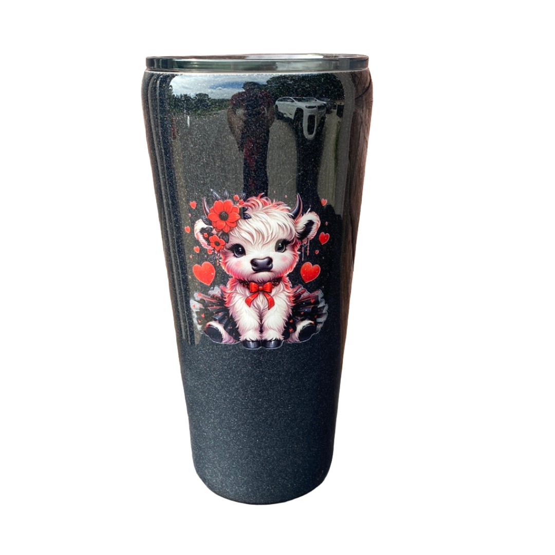 Custom Painted Black Bandana Cow Stainless Slim Tumbler - 32 Oz