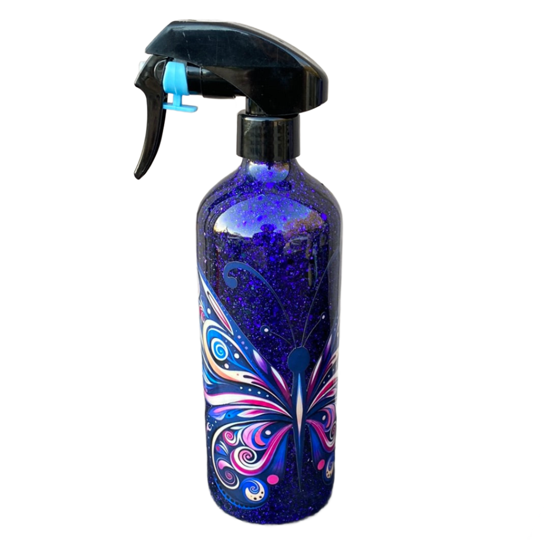 Custom Painted Blue Butterfly Stainless Spray Bottle w/Sprayer - 16 Oz