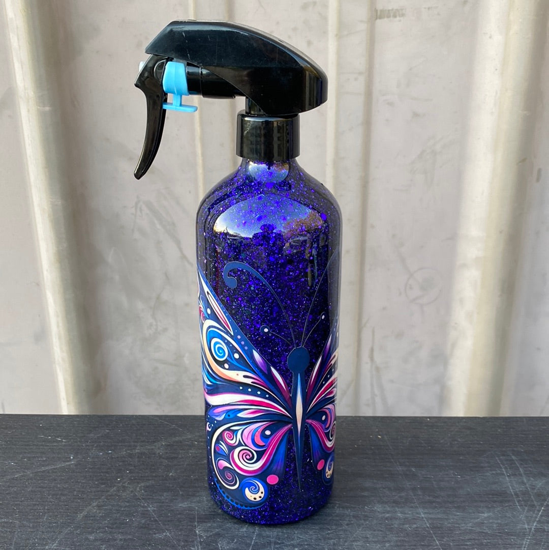 Custom Painted Blue Butterfly Stainless Spray Bottle w/Sprayer - 16 Oz