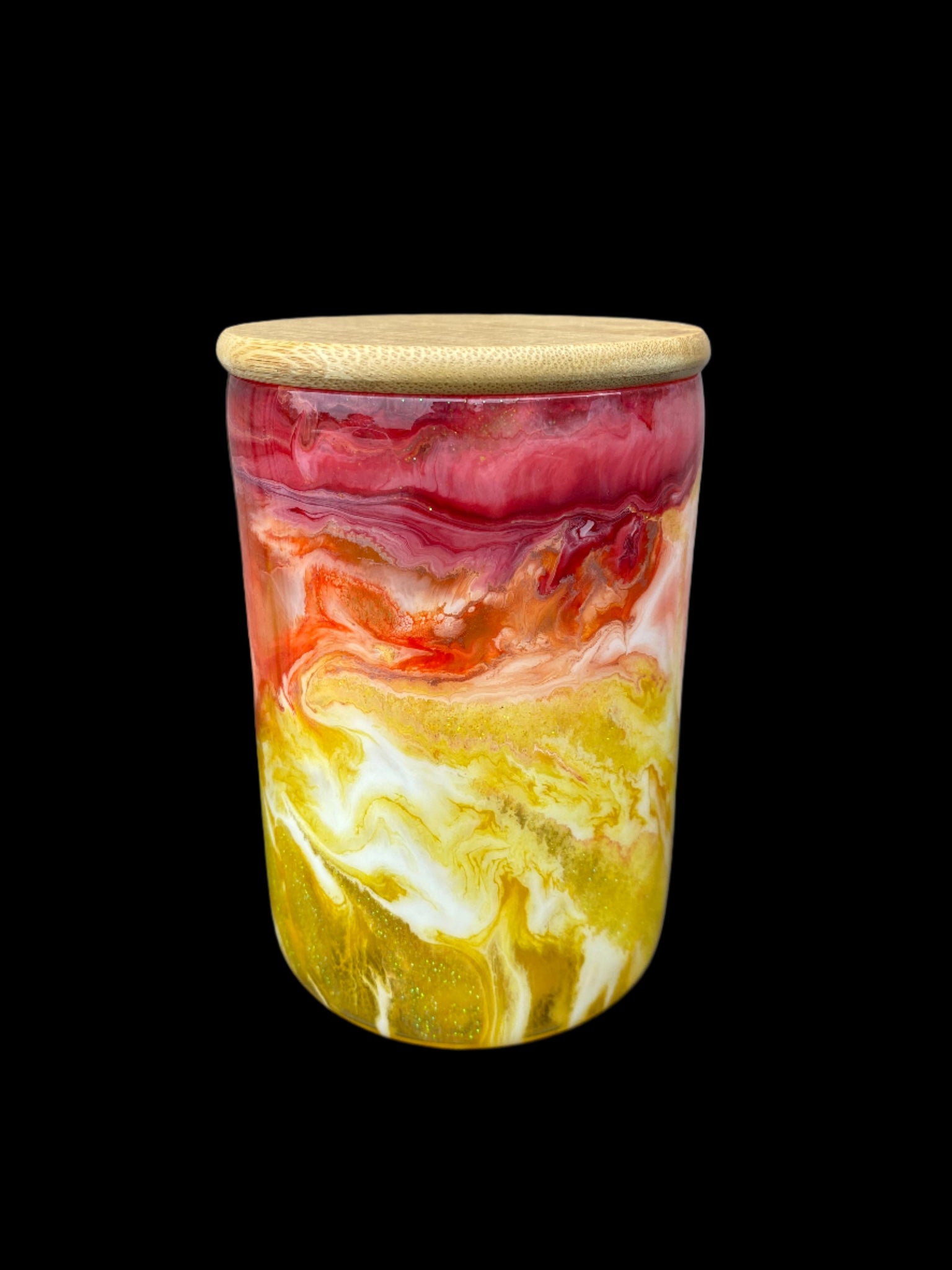 Hand-Painted Storage Jar - (Yellow/Red) 18 Oz