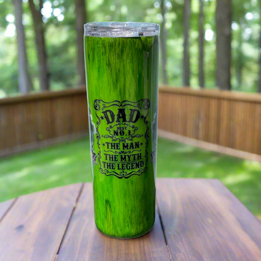 Custom Painted Green Wood Grain Dad Stainless Skinny Tumbler w/Sliding Lid and Straw- 30 Oz