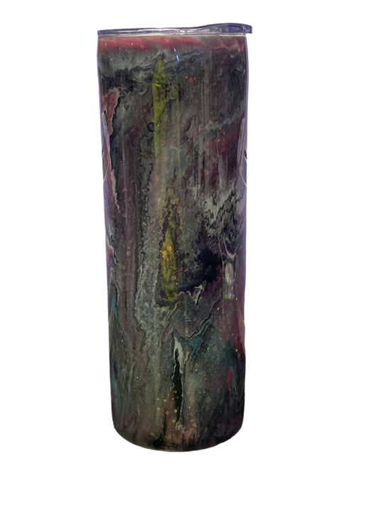 Custom Painted Pink Geode Stainless Skinny Tumbler w/Sliding Lid and Straw- 20 Oz