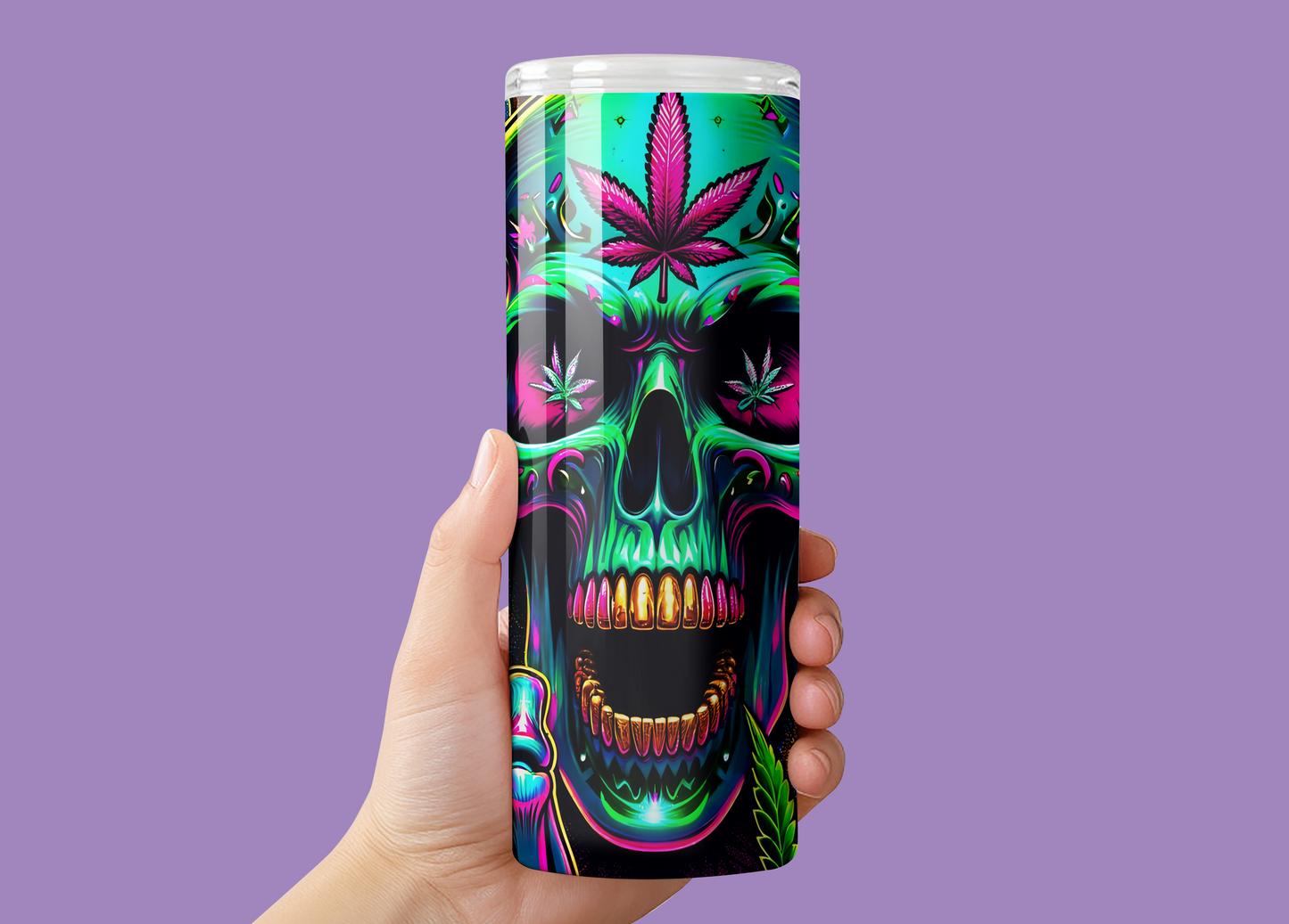 Skull 420 Skinny Tumbler w/Sliding Lid and Straw- 20 Oz