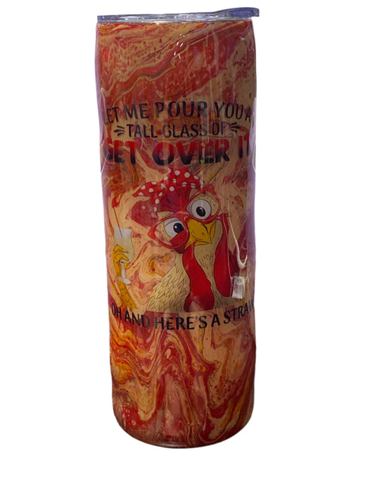 Custom Painted Get Over It Stainless Skinny Tumbler w/Sliding Lid and Straw- 20 Oz