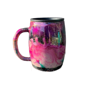 Custom Hand-Painted Pink Purple Swirl Stainless Steel Coffee Mug - 14 Oz