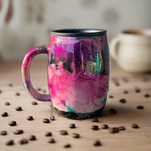 Custom Hand-Painted Pink Purple Swirl Stainless Steel Coffee Mug - 14 Oz