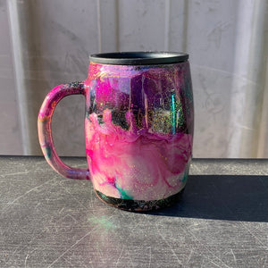 Custom Hand-Painted Pink Purple Swirl Stainless Steel Coffee Mug - 14 Oz