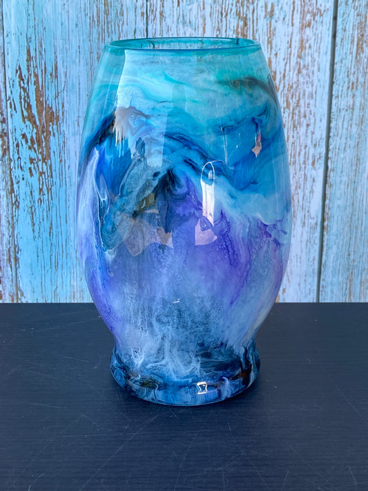 Hand Painted Vase - 7.25 x 4.5 (Blue Black Purple Swirl)