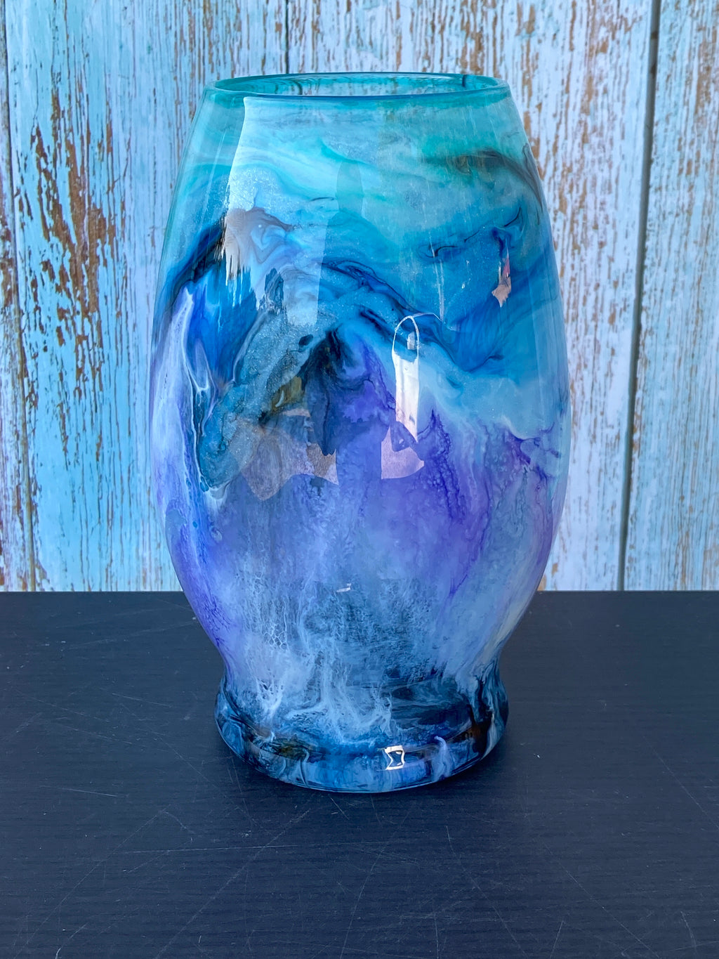 Hand Painted Vase - 7.25 x 4.5 (Blue Black Purple Swirl)