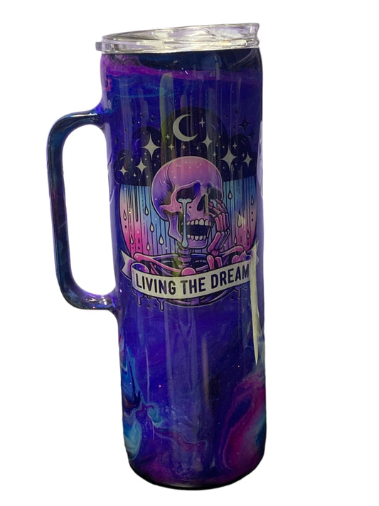 Custom Painted Living Dream Stainless Skinny Handle Tumbler w/Sliding Lid and Straw- 20 Oz