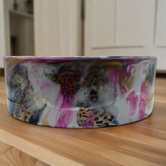 Pink Black Cheetah Hand-Painted Stainless Steel Dog Bowl - 64 Oz