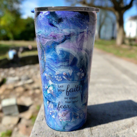 Hand Painted Glitter Purple Faith Stainless Gradual Tumbler w/Sliding Lid and Straw- 24 Oz
