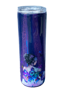 Custom Painted Purple Mothers Stainless Skinny Tumbler w/Sliding Lid and Straw- 20 Oz