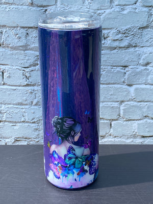 Custom Painted Purple Mothers Stainless Skinny Tumbler w/Sliding Lid and Straw- 20 Oz