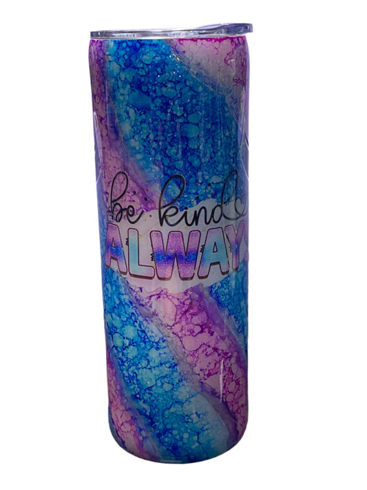 Custom Painted Be Kind Stainless Skinny Tumbler w/Sliding Lid and Straw- 20 Oz