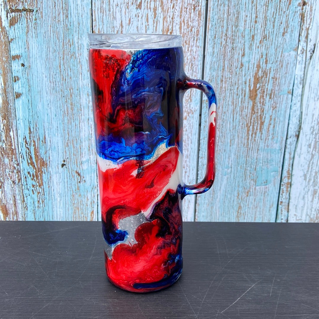 Hand Painted Patriotic Stainless Steel Handle Tumbler w/Sliding Lid and Straw- 20 Oz