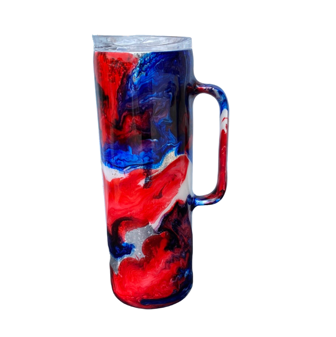 Hand Painted Patriotic Stainless Steel Handle Tumbler w/Sliding Lid and Straw- 20 Oz