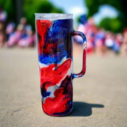 Hand Painted Patriotic Stainless Steel Handle Tumbler w/Sliding Lid and Straw- 20 Oz