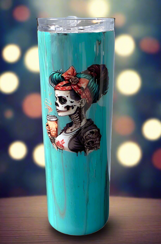Custom Painted Dead Inside Stainless Skinny Tumbler w/Sliding Lid and Straw- 30 Oz
