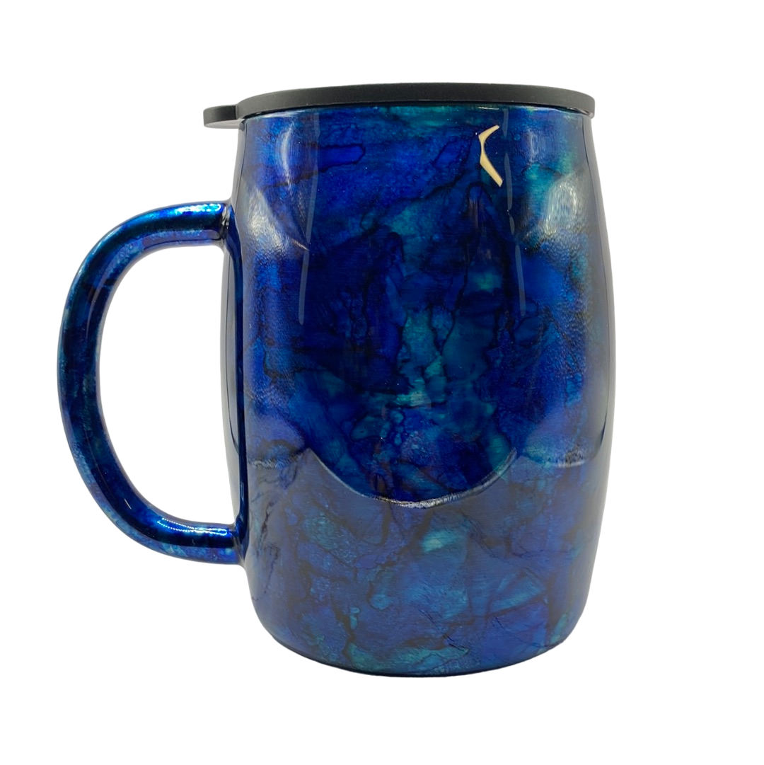 Hand-Painted Stainless Steel Coffee Mug (Alcohol Ink) - 14 Oz