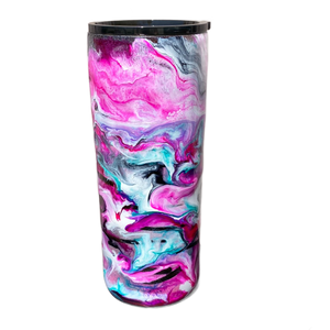 Custom Painted Pink Teal Swirl Stainless Fatty Tumbler w/Sliding Lid and Straw- 30 Oz