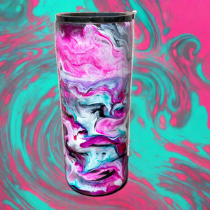 Custom Painted Pink Teal Swirl Stainless Fatty Tumbler w/Sliding Lid and Straw- 30 Oz