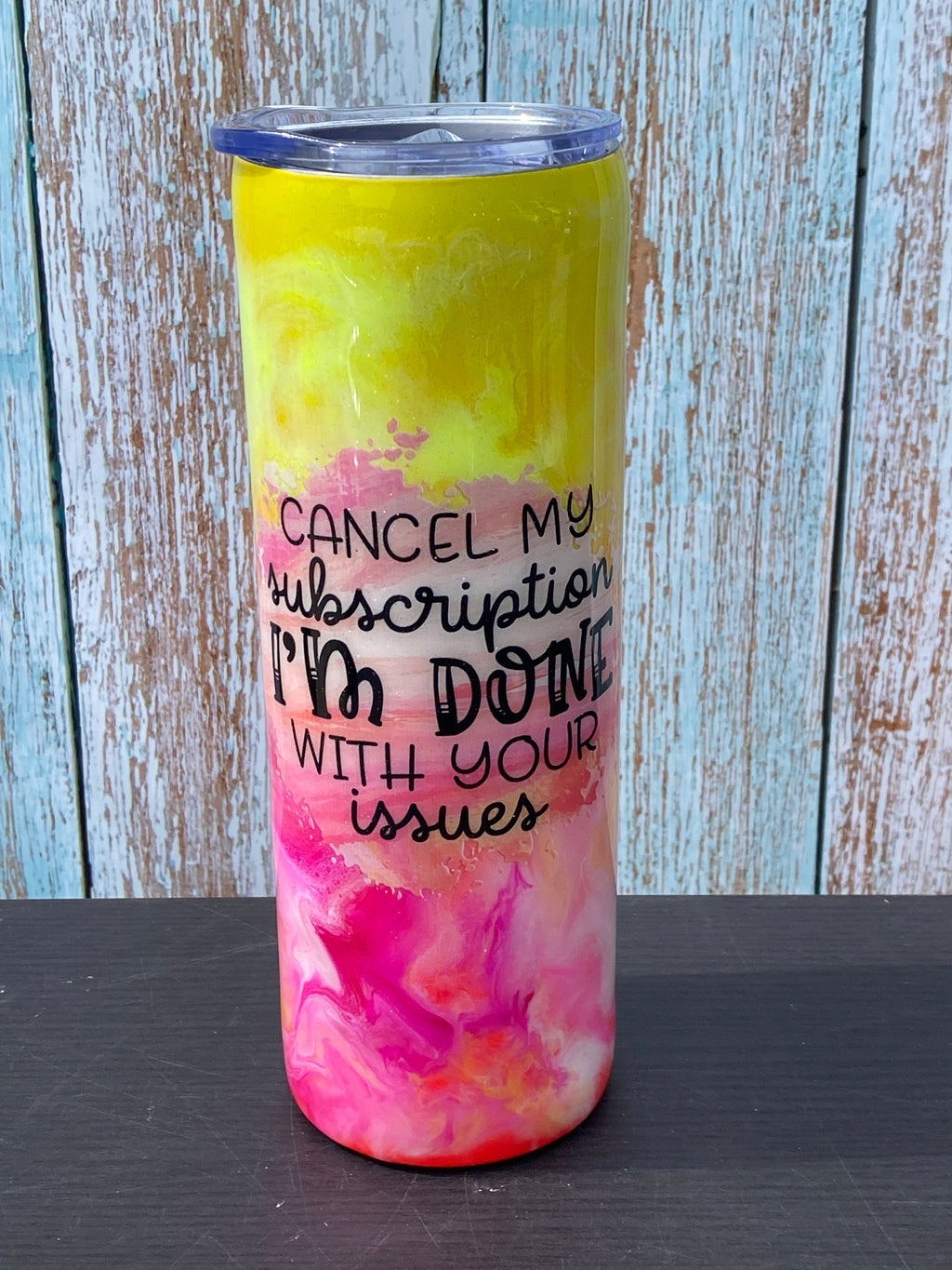 Custom Painted Im Done Stainless Skinny Tumbler w/Sliding Lid and Straw- 20 Oz.